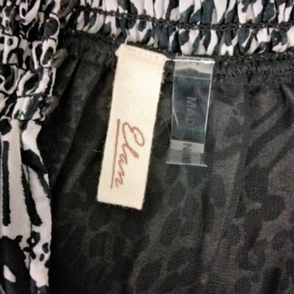 Elan Animal Print Smocked High Collar Flutter Sleeve Blouse Black Size Small - Picture 6 of 7